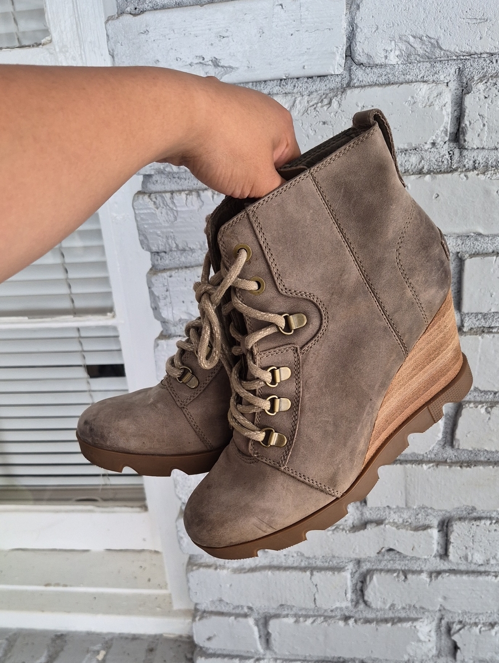 Sorel Taupe Lace-Up Wedge Ankle Boot